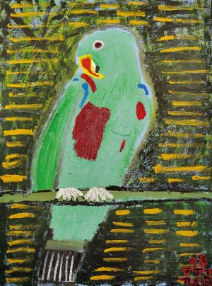 Trevor ‘Turbo’ Brown Bright Eyes Colourful Parrot, 2008 92 x 123cm, Acrylic on linen